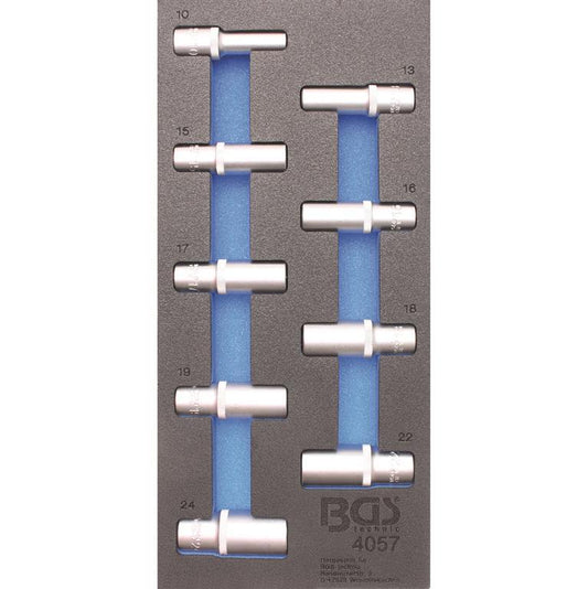 Werkstattwageneinlage 1/3: Steckschlüssel-Einsätze Sechskant | 12,5 mm (1/2") | 10-24 mm | tief | 9-tlg.