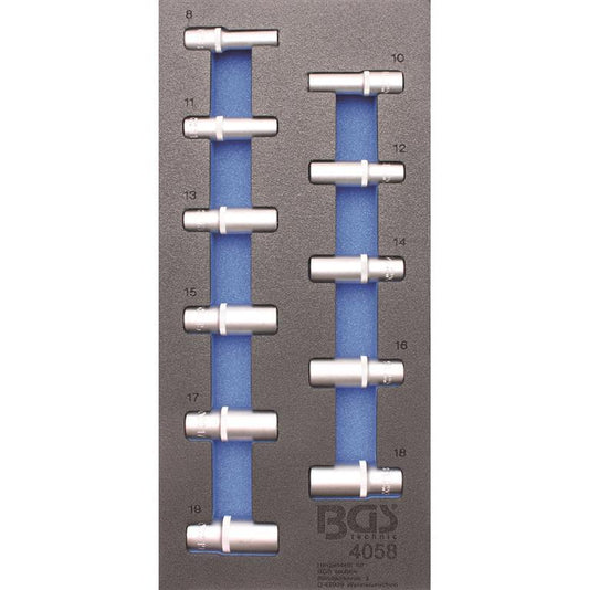 Werkstattwageneinlage 1/3: Steckschlüssel-Einsätze Sechskant | 10 mm (3/8") | 8 - 19 mm | tief | 11-tlg.