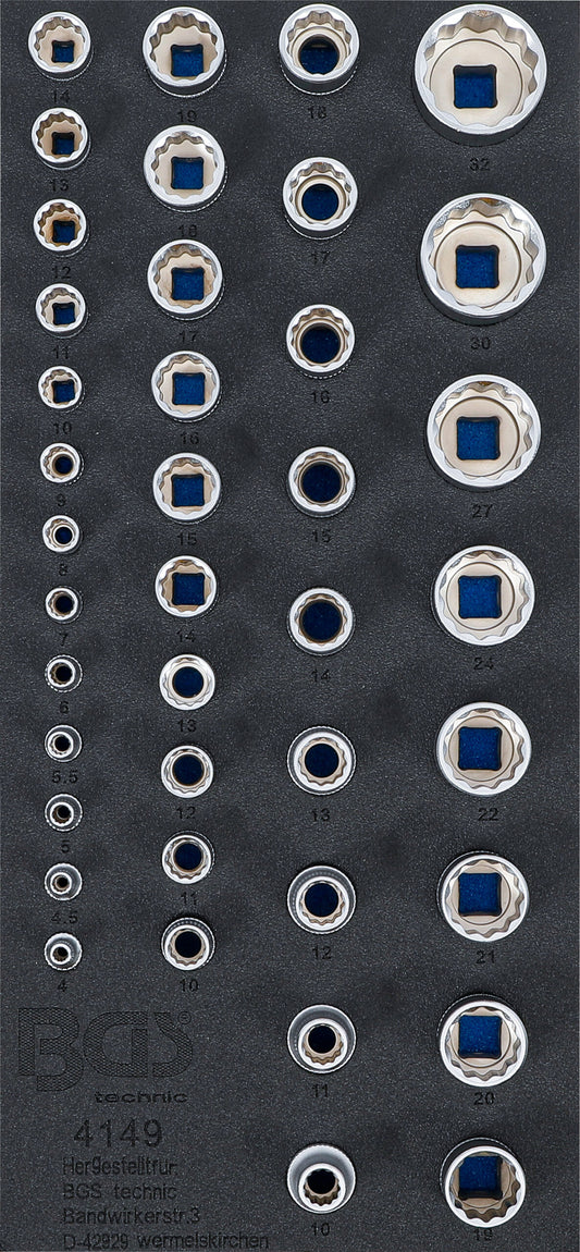 Werkstattwageneinlage 1/3: Steckschl&uuml;ssel-Eins&auml;tze Zw&ouml;lfkant | 6,3 mm (1/4"), 10 mm (3/8"), 12,5 mm (1/2") | 40-tlg.