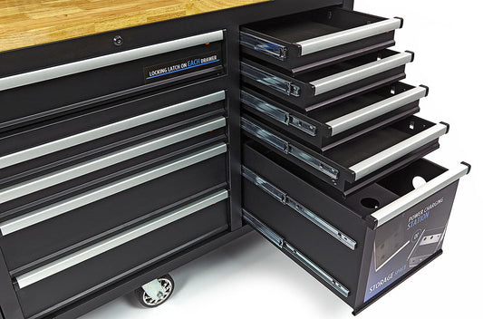 HBM 158cm 10 Schubladen Werkbank mit Tür und Rückwand - SCHWARZ