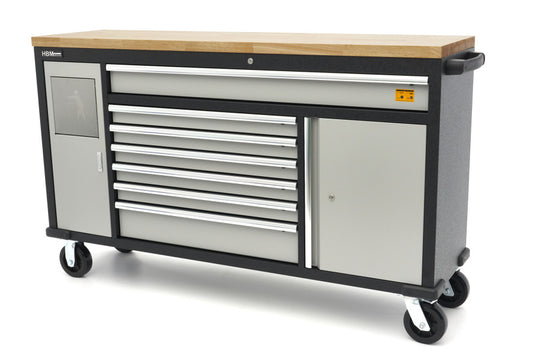HBM 168 Cm. Professionelle mobile Werkbank mit Massivholz-Arbeitsplatte