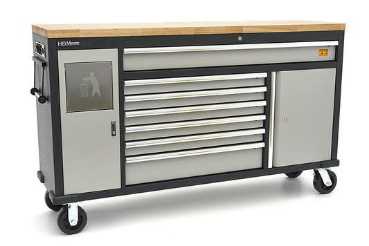 HBM 168 Cm. Professionelle mobile Werkbank mit Massivholz-Arbeitsplatte