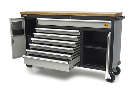 HBM 168 Cm. Professionelle mobile Werkbank mit Massivholz-Arbeitsplatte