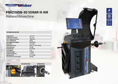 PKW Radwuchtmaschine Weber Expert Serie Präzision-3D Sonar III Air